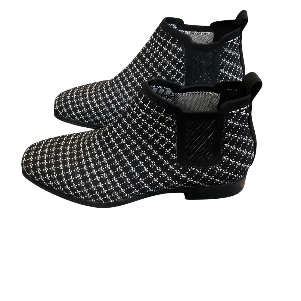 Vivaia Chelsea Boots Women 41 Black White Patterned Knit Square Toe Booties